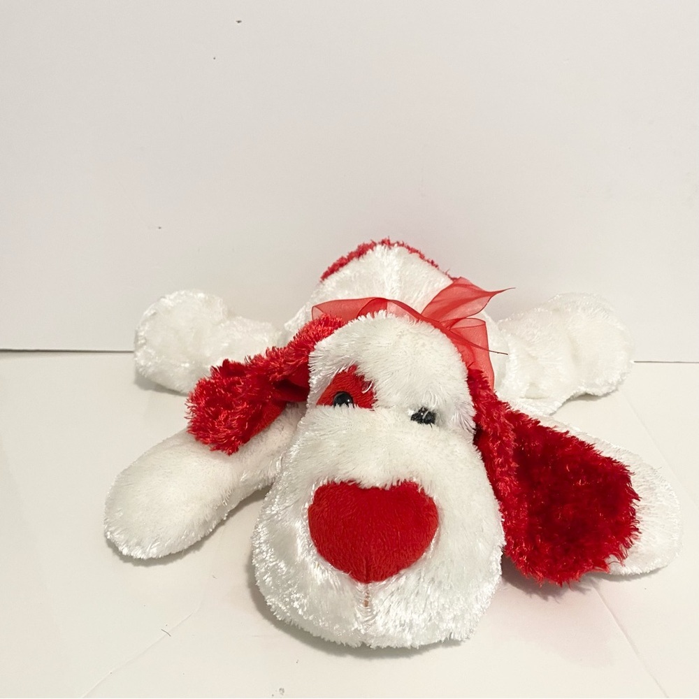Carlton Cards Puppy Dog Plush Valentines Day Heart Floppy Red White Bow Stuffed